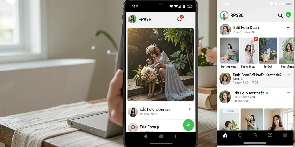 Tampilan antarmuka RP886 yang menarik dengan fitur Edit Foto Aesthetic.