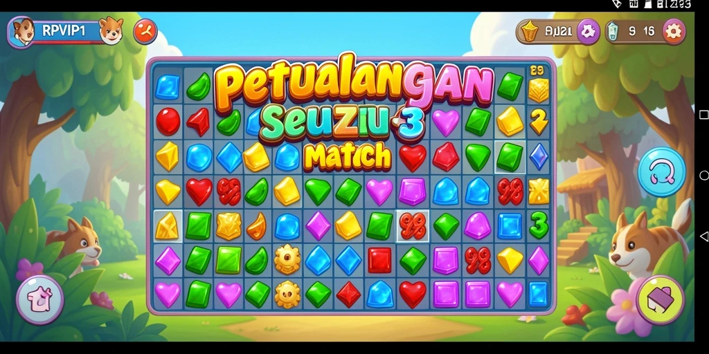Screenshot utama RPVIP1 menampilkan antarmuka permainan Puzzle Match-3 yang menarik.
