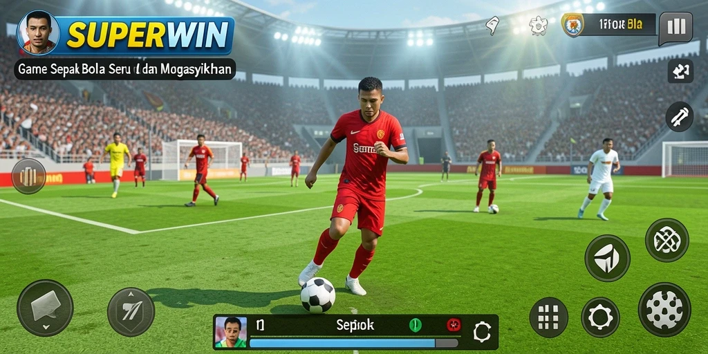 Tampilan antarmuka utama SUPERWIN dalam aksi sepak bola yang mengasyikkan.
